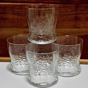 4) Arcoroc Embossed Holly Tree Old Fashioned Glasses Luminarc holiday Christmas
